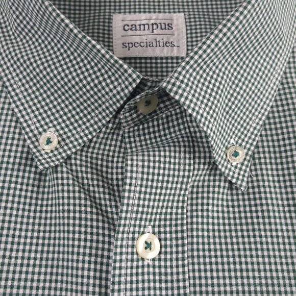 Michigan State Spartans Button Down Shirt Green White Check Men XXL Long Sleeve - Picture 8 of 14